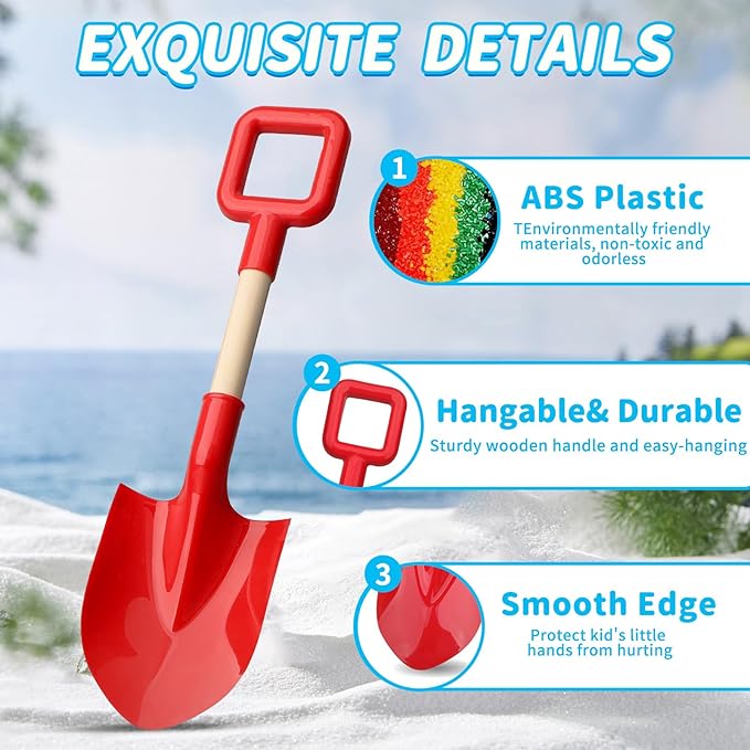 16" Beach Sand Shovels Toys for Kids, Gardening Tool Kits, Sturdy Long Wooden Spade for Sand Snow Digging, ABS Plastic Scoops Equipment Gift for Summer Winter Camping Backyard Planting (3PCS)