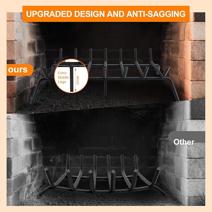 Fireplace Grate,Fireplace Log Holder,30 inch Heavy Duty Solid Cast Iron FIrewood Log Burning Rack for Inside The Fireplace Accessories Outood Fire Pit Kindling Fireplace Tools