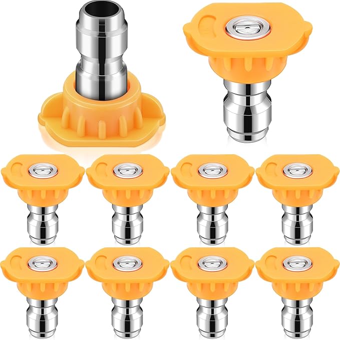 1/4 Inch Pressure Washer Nozzle Tips Quick Connector 2.5 Gpm 4000 Psi Power Washer Spray Tips Set for Home Car Patio Driveway(Yellow,10 Pack)