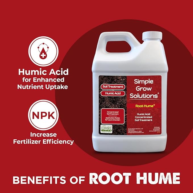 Root Hume- Simple Grow Solutions - Concentrated Humic - Liquid Carbon - Simple Grow Solutions- Natural Lawn & Garden Treatment - Plant Food Enhancer- Turf Grass Soil Conditioner (64 Ounce)