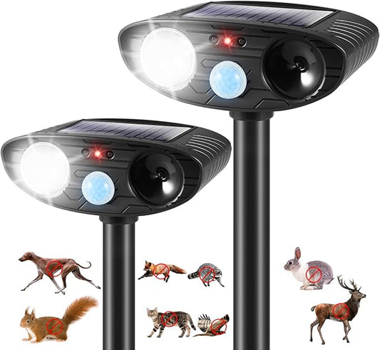 2025 Cat Repellent Device Ultrasonic Animal Repellent Outdoor Solar Animal Repeller with Motion Sensor&LED Strobe Light Deer Deterrent to Scare Dog Squirrel Raccoon Skunk Rabbit (2Pack)