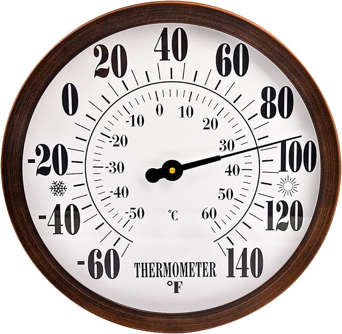 12" Large Outdoor Thermometer - Garden Thermometer Outdoor Decorative, Weather Thermometer Indoor Outdoor with Stainless Steel Enclosure, No Battery Needed