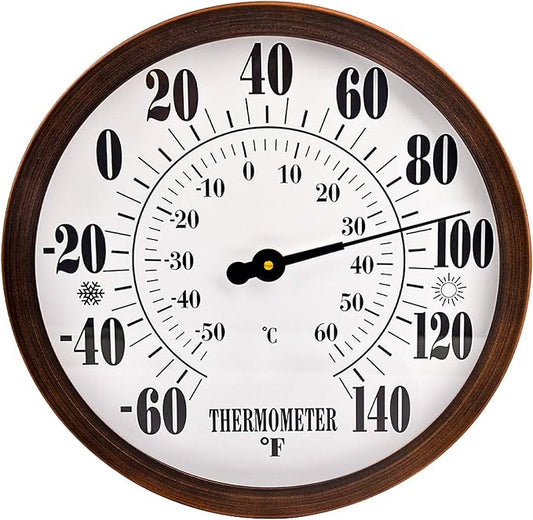 12" Large Outdoor Thermometer - Garden Thermometer Outdoor Decorative, Weather Thermometer Indoor Outdoor with Stainless Steel Enclosure, No Battery Needed