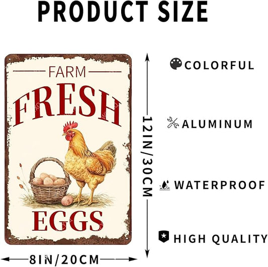 Metal Signs Farm Fresh Eggs Chicken Vintage Tin Sign for Farmhouse Chicken Coop Farm Kitchen Wall Decor 12x8 Inch
