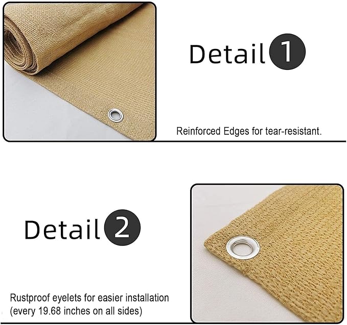 SUNLAX 3'x10' Sand Balcony Privacy Screen Fence Windscreen Cover Fabric Shade Netting Mesh Cloth with Grommets UV Protection for Patio, Backyard, Porch, Railing Shield 90% (We Make Custom Sizes)