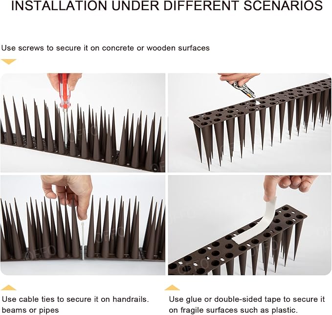 OFFO Bird Spikes Pigeon Outdoor Spikes for Cat Keep Birds Raccoon Woodpecker Away Covers 60 Feet(18.3m), Brown