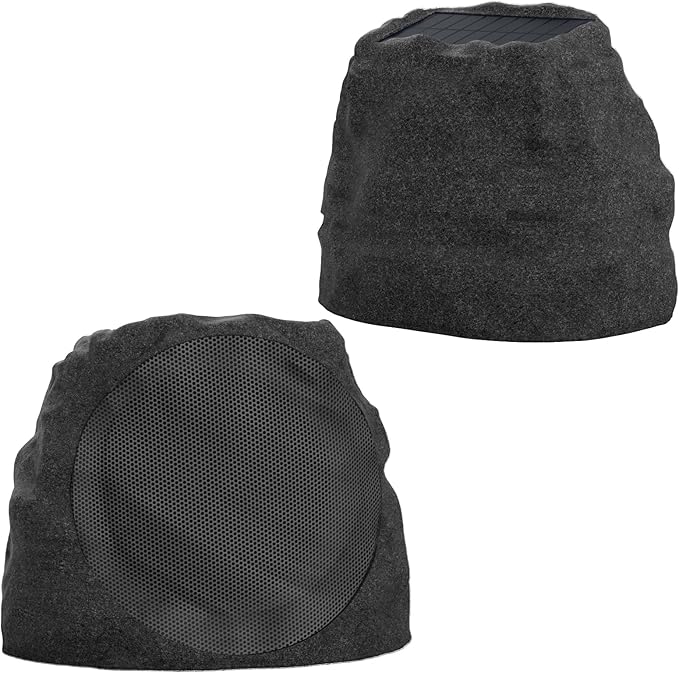 Outdoor Speakers Solar Powered & USB-C Charging, Rock Speaker TWS Pairing Wireless Outdoor Speaker Bluetooth 5.4, LED Light Show, Waterproof, ideal for Backyard BBQ, Garden, Poolside(2-Pc,Black)