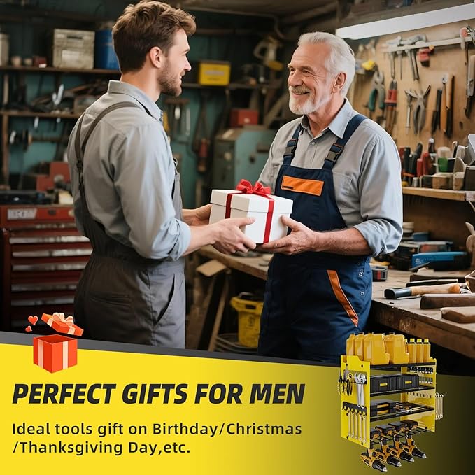 Power Tool Organizer Wall Mount with 4-Drill Holders-400Lbs Load Heavy Duty Metal 4-Layers Garage Storage and Organization Adjustable Battery Tools Rack Utility Racks Gifts for Men