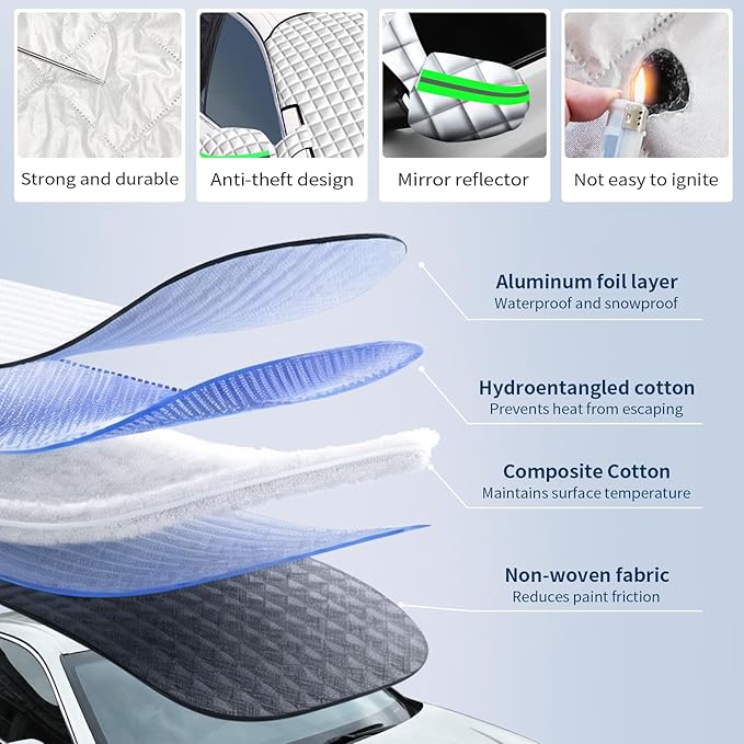 Winter Windshield Covers for Ice and Snow&Winter Car Essentials, Car Anti-Snow Cover, Snow Windshield Cover Automotive Exterior Accessories，Free Car Snow Shovel, Towel, and Gloves.