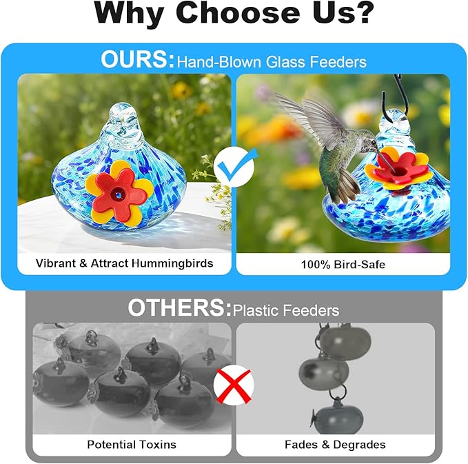 Wind Chimes Hummingbird Feeders, Hummingbird Feeders for Outdoors with 6 Glass Balls, Leak-Free, Perfect Garden Decor for Window Garden Patio, Ideal Gift, Blue