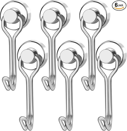 LOVIMAG Hooks, 30lbs+ Magnetic Magnet Hook 2025 Cruise Cabin Ship Essentials Heavy Duty Strong Refrigerator Fridge Hanging for Classroom Beach Vacation Kitchen Grills Home Mug Hanger (6 Pack), Silver