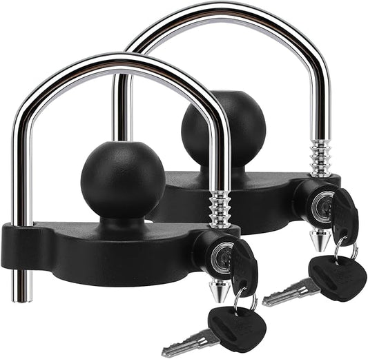 METOWARE Keyed Alike Trailer Coupler Lock Universal Adjustable Steel Trailer Hitch Lock, Anti Theft Trailer Ball Lock Towing Lock for Towing Trailer Security Fits 1-7/8",2”, 2-5/16" Coupler 2 Pack