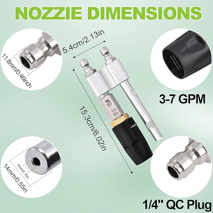 2 in 1 Downstream Soft Wash Chemical Nozzle, M5 Twist Nozzle Shooter Tips, 0-60° Adjustable Spray Pattern, for 1700 to 6000 PSI, 3 to 7 GPM Pressure Washer, with 1/4 inches Quick Connect