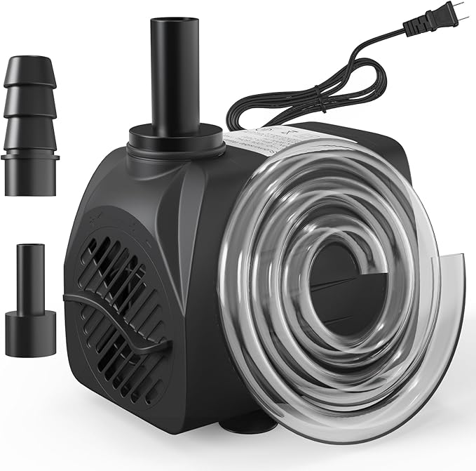 160GPH Submersible Water Pump(600L/H, 10W), waatoos Durable Outdoor Fountain Pump with 4.9 ft Tubing for Aquariums, Fish Tank, Pond Fountain, Statuary, Hydroponics, Water Feature, Indoor Fountains