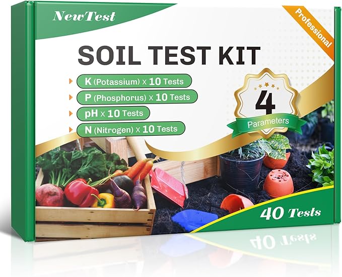 Soil Test Kit 4 Parameters: Professional Accurate 40 Tests Soil Testing Kits for Lawns Gardening Vegetable Garden for pH Nitrogen Phosphorus Potassium - Soil Tester for Garden Nutrients