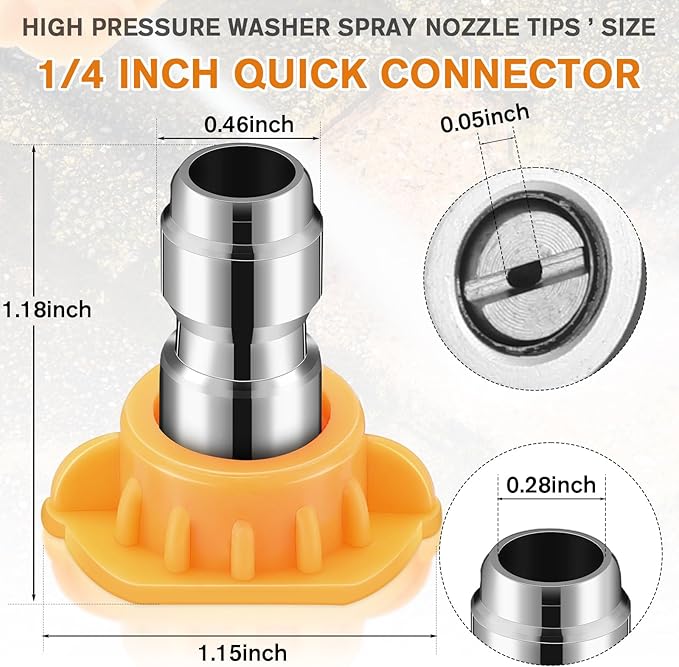 1/4 Inch Pressure Washer Nozzle Tips Quick Connector 2.5 Gpm 4000 Psi Power Washer Spray Tips Set for Home Car Patio Driveway(Yellow,10 Pack)