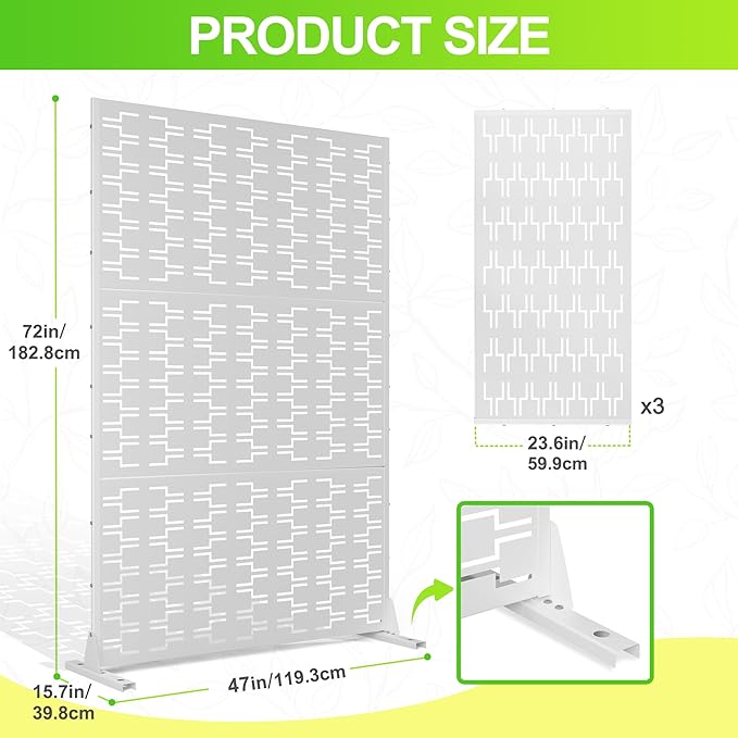 Outdoor Privacy Screen,72" H×47" W Metal Privacy Screen, Freestanding Privacy Fence Panels for Patio