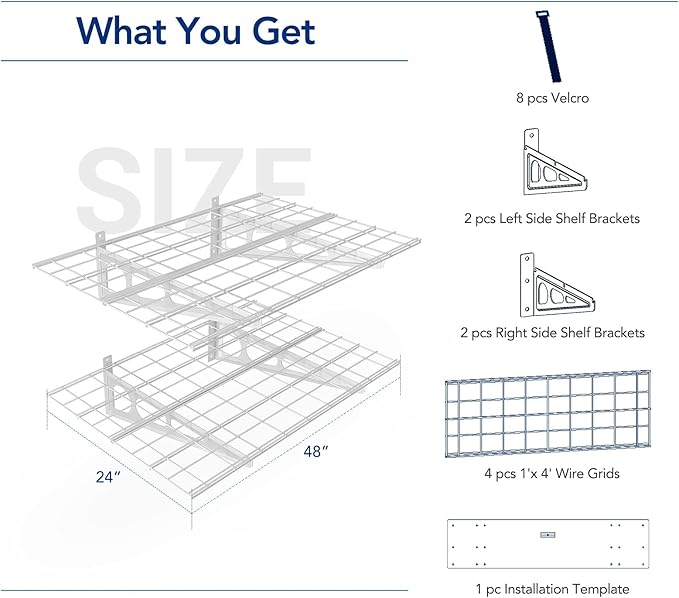FLEXIMOUNTS 2-Pack 2x4ft 24-inch-by-48-inch Wall Shelf Garage Storage Rack Wall Mounted Floating Shelves, White