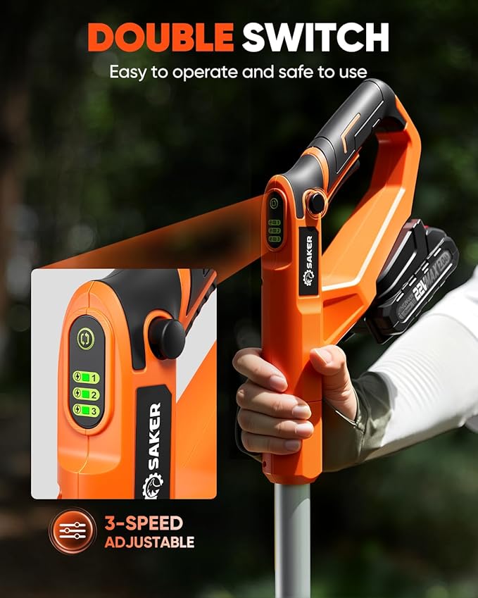 Saker 22V Cordless Electric Garden Tiller Cultivator, Rototiller for Gardening with 3 Adjustable Speed, 9-Inch Tilling Width, 6.3-Inch Depth for Soil Preparation, Weeding, and Gardening SK-TC18A