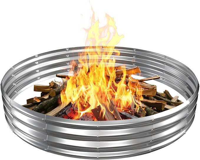 Metal Fire Pit Ring/Bonfire Fire Ring- 6 FT Diameter, 0.7 MM Thick,1 ft High, Durable and Stylish for Outdoor Fire Pits,Patios and Camping (Silver, 6X6X1 ft)