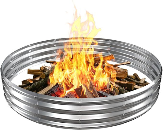 Metal Fire Pit Ring/Bonfire Fire Ring- 6 FT Diameter, 0.7 MM Thick,1 ft High, Durable and Stylish for Outdoor Fire Pits,Patios and Camping (Silver, 6X6X1 ft)