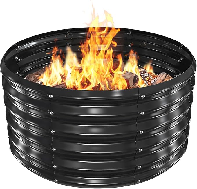 Metal Fire Pit Ring/Bonfire Fire Ring- 32 Inches Diameter, 0.8 MM Thick,1.5 ft High, Durable and Stylish for Outdoor Fire Pits,Patios and Camping (Black, 2.7X2.7X1.5 ft)