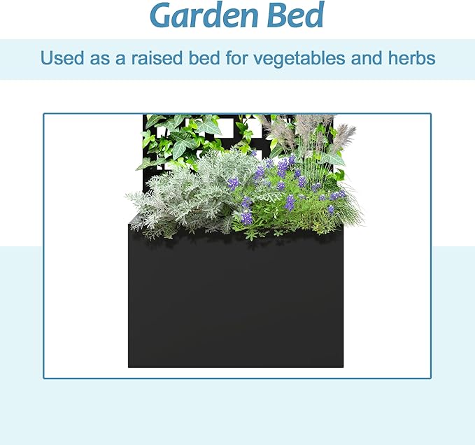 Metal Planter Box with Trellis, Raised Garden Bed with Privacy Screen, Outdoor Standing Flower Beds with Drainage Hole for Climbing Plants, Vine, 23" L x 12" W x 63" H, Black