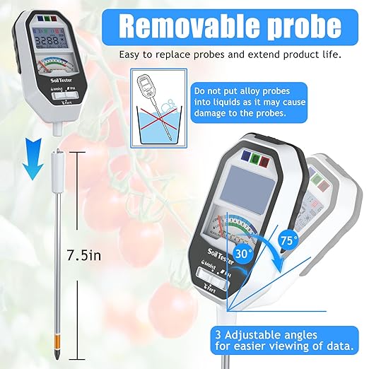 Soil Moisture Meter, 7-in-1 Soil PH Tester/Soil Moisture/Fertility with Removable Probe, Digital Air Temp/Humidity/Sunlight Intensity/BGR Spectral for Plants Gardening, Lawn and Indoor Outdoor Plants
