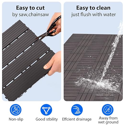27 PCS 12x12 Inch Interlocking Deck Tiles - Waterproof All-Weather Outdoor Patio Flooring for Pool, Balcony, Backyard, Porch & Garden, Coffee
