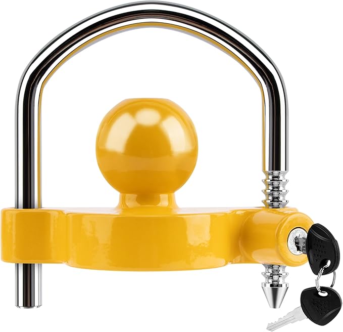 METOWARE Trailer Coupler Lock Universal Adjustable Heavy-Duty Steel Trailer Hitch Lock, Anti Theft Trailer Ball Lock Towing Lock for Towing Trailer Security Fits 1-7/8",2”, 2-5/16" Coupler Yellow