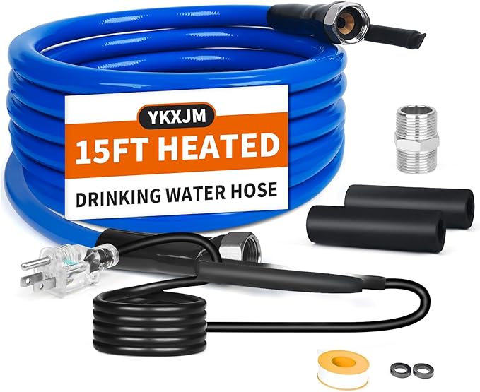 15FT-100FT Heated Water Hose for RV,Heated Drinking Water Hose with Thermostat,Lead and BPA Free,1/2" Inner Diameter,Temperatures Down to -40°F Self-Regulating white Appearance (15FT)