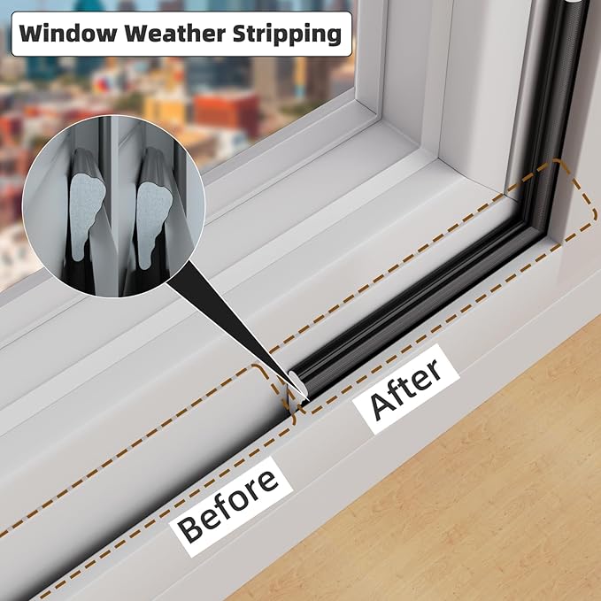 2 Pack*16.4 Ft Weather Stripping Seal Strip for Doors,Soundproofing Window Insulation Draft Stopper for Winter, Selfadhesive Foam Weather Strip for Door Frame,Door Gap Filler Noise Blocker(Black)