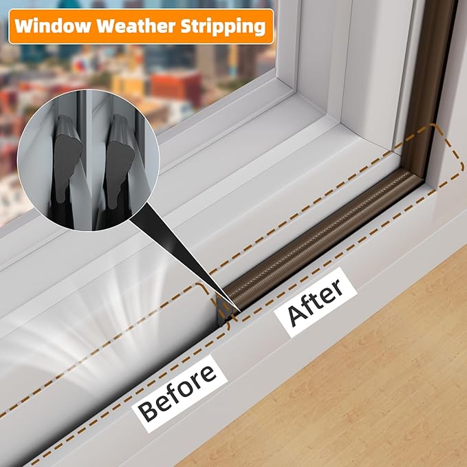 1 Pack*9.8 F Self-Adhesive Wedge Foam Window Weather Stripping Door Seal Strip, Soundproof Exterior Front Door Frame Gap Filler, Draft Stopper Foam Tape Noise Light Blocker (Brown)