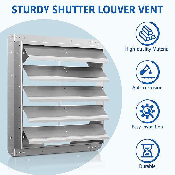 20 Inch Galvanized Shutter Exhaust Louver Vent, Automatic Gravity Shutter Louver Vent for Home Attics, Workshops, Barn, Greenhouse (Motor&Blades are not Included)