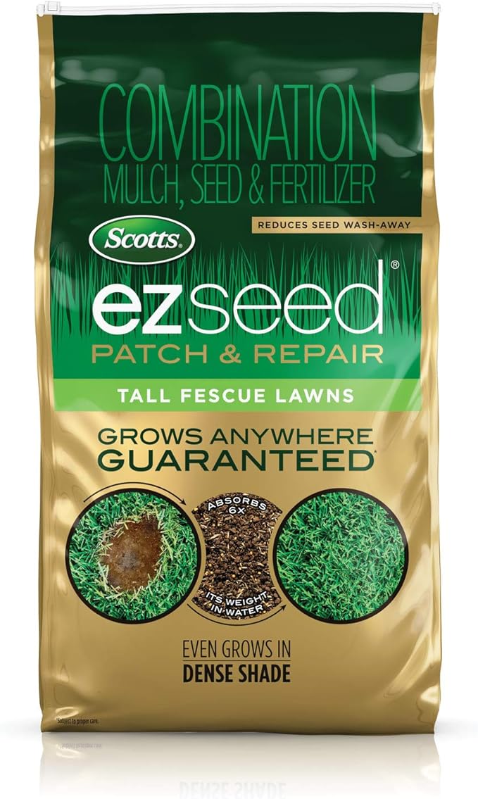 Scotts EZ Seed Patch & Repair Tall Fescue Lawns - 10 lb., Combination Mulch, Seed, and Fertilizer Mix with Tackifier, Repairs Bare Spots, Covers up to 225 sq. ft.