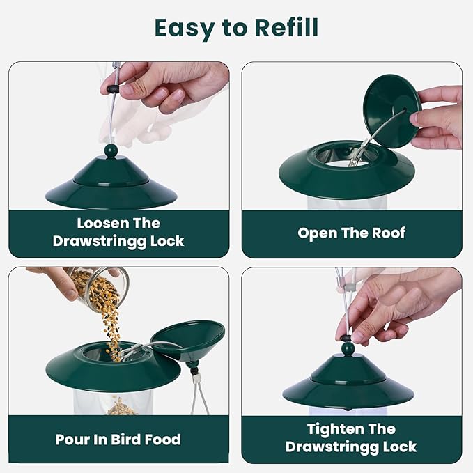 Metal Bird Feeder for Outdoors – 2.4LB Hanging Bird Feeder with 360-degree, Weatherproof & Rust-Resistant, Easy to Fill & Clean for Wild Bird Feeders in Backyard & Garden(Green)