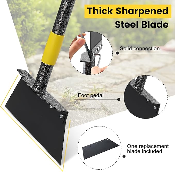 Garden Flat Shovel - Weeding Tool, Heavy Duty Multifunctional Cleaning Shovel Floor Scraper, 60" Long Handle Ice Chopper Snow Spade Garden Tool for Lawn Edging, Scraping, Ice Removal