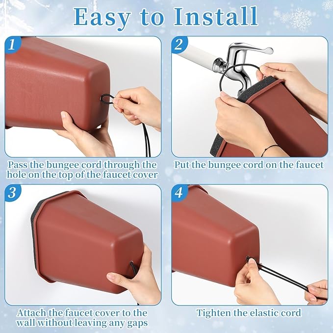 2 Pack 2025 Upgrade Extra Long Pet Proof Outdoor Faucet Covers Winter 8.5x7x5.5in Plastic Thick Foam Spigot Cover w/Reflective Strips or Outside Water Faucet Winter Freeze Protection (Red)