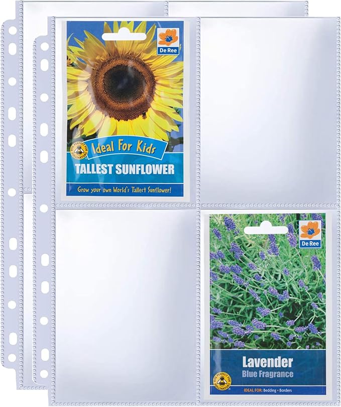 240 Pockets 3.5x5” Seed Packet Sleeves, 30 Pack Double Sided 4 Pocket Seed Organizer Sheet,Heavy Duty Garden Seeds Storage Pages for 3 Ring Binder, 8.5x11” Top Loading Clear Photo, Index Card Sleeves