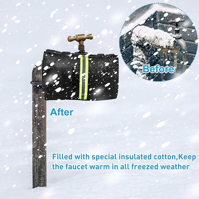 2Pcs Outdoor Faucet Cover for Winter Freeze Protection Frost Proof Insulated Spigot Freeze Miser Reusable Waterproof Water Faucet Insulation Wrap with Reflective Strip for Garden Yard Outside Hose Bib