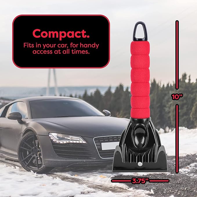 SCRUBIT Ice Scraper for Cars, Foam Gripped Snow Scraper for Car Windshield SUVs, and Small Trucks, Strong teethed Scraper for Ice and Snow, Compact Ice Crusher