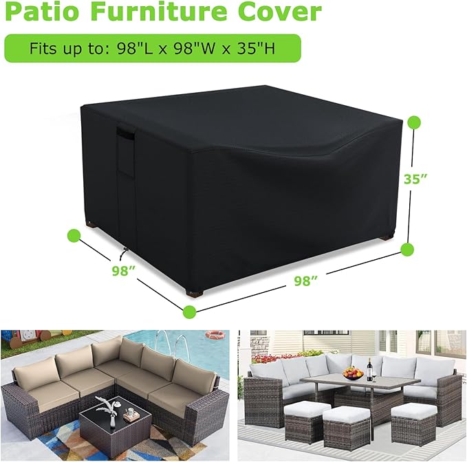 Patio Furniture Covers Waterproof, Heavy Duty 600D Outdoor Furniture Covers for Outside Sectional Sofa Set,Tear Resistance and Anti-UV, Black,98"L x 98"W x 35"H
