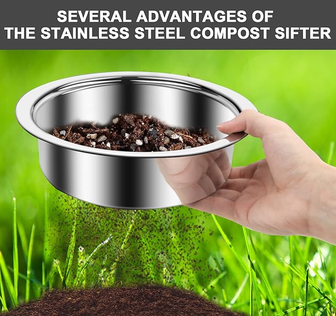 Bonsai Soil Sifter Set for Gardening - Soil Sieve with 5 Interchangeable Mesh (1mm, 3mm, 5mm, 7mm, 9mm), Garden Sifting Screen for Dirt, Sand, Rock, Filtration, Compost and Bonsai