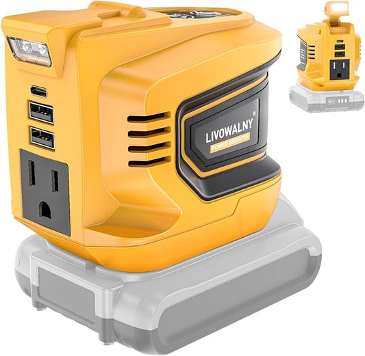 200W Power Inverter Compatible with Dewalt, DC 20V to AC 110-120V Battery Inverter, Portable Power Station Generator, Charger Adapter Battery Powered Outlet with 2 USB Ports & 1 Type-C & 1 AC Outlet