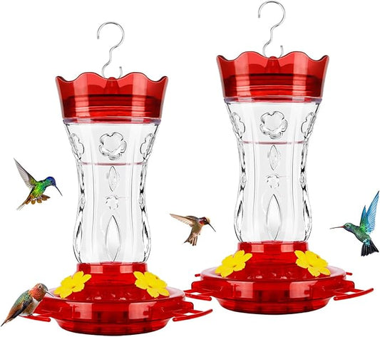 2 Pack Hummingbird Feeders for Outdoors, Built-in Ant Moat & Leakproof, XAROO Glass Hummingbird Feeder with 4 Bee Guard Feeding Ports, 15OZ, Red, Outdoor Garden Décor