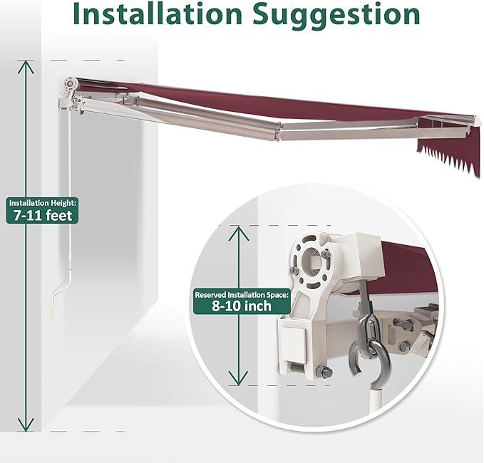 MCombo 11.5x9.5 Feet Manual Retractable Patio Door Window Awning Sunshade Shelter Outdoor Canopy,1210 (Burgundy, 11.5'(L) x 9.5'(W))