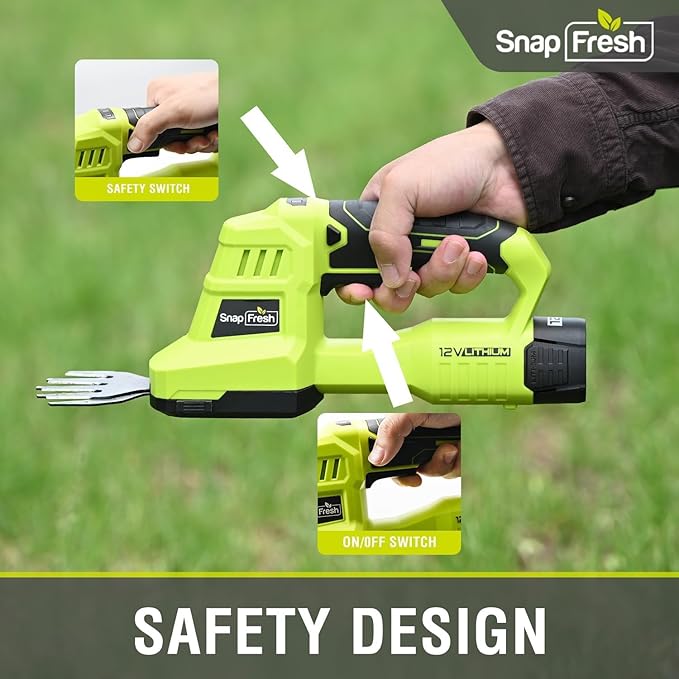 SnapFresh 12V Cordless Grass Shears, 2 in 1 Hedge Trimmer/Grass Cutter with 2.0Ah Battery & Charger Included, Lightweight Electric Shrubbery Trimmer Garden Tools for Lawn