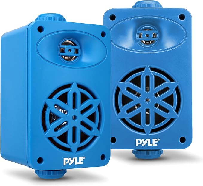 PyleUsa Indoor Outdoor Speakers Pair - 200 Watt Dual Waterproof 3.5” 2-Way Full Range System w/ 1/2” High Compliance Polymer Tweeter - in-Home, Boat, Marine, Deck, Patio, Poolside (Blue) - PDWR35BL