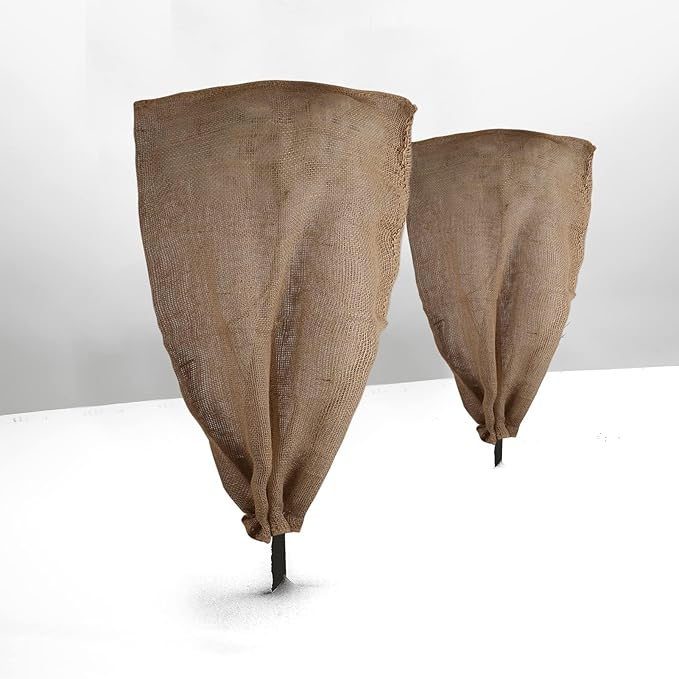 3 Pack 24'' x 40'' Reusable Warm Burlap Winter Plant Cover Bags with Drawstring Burlap Plant Covers Freeze Protection Large Plant Frost Cloth Cold Freeze Blanket Protecting Fruit Tree Potted Plants