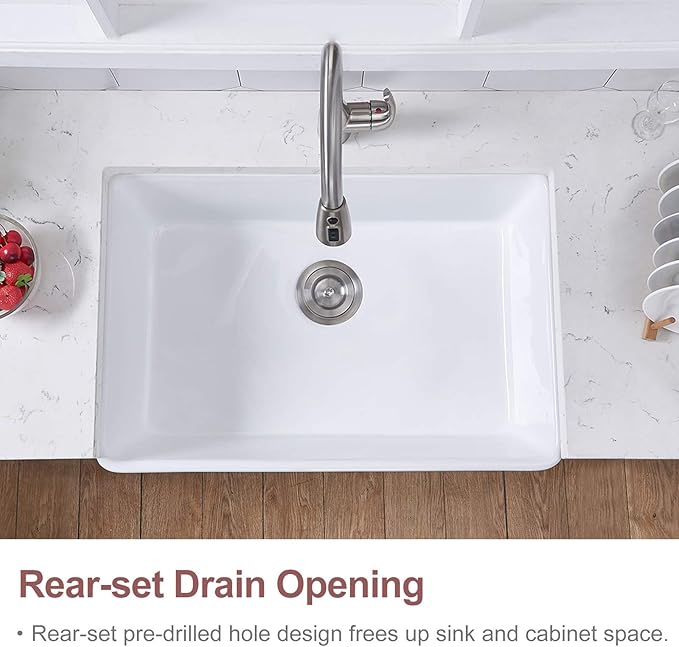 24 x 16 Inch Apron-Front White Porcelain Ceramic Fireclay Kitchen Farmhouse sink, Single Basin Country Barn Small Farm Sinks Combo with Bottom Grid & Drain Strainer